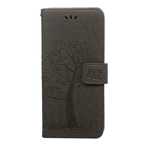 Bumina Nokia 4.2 2019 Case, Shockproof PU Leather Flip Wallet Nokia 4.2 Phone Case Embossed Owl Tree Flip Cover Design with [Card Slots] [Magnetic Closure] [Kickstand] for Nokia 4.2 2019 Grey