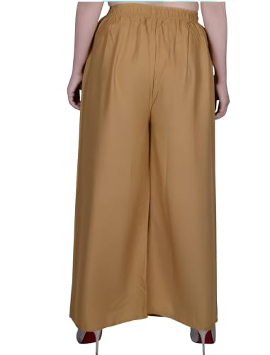 Image of FASHION GALLERY Women's Solid Rayon Palazzo Pants | Relaxed Fit Full Length Wide Leg Palazzo | Elastic Waist Comfortable Casual Lounge Office Ethnic Flared Trousers for Women