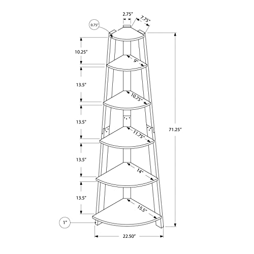 Monarch Specialties Bookcase-72 H/Cherry Corner Accent Etagere Bookcase, Cappuccino #TOP2