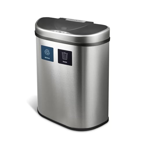 Dual Stainless Steel 18-Gallon Trash Can Recycle Bin with Motion Sensor Lid New