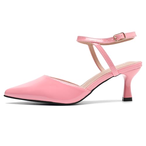 Women's Low Kitten Heels Ankle Strap Pumps Slingback Closed Toe Summer Dress Shoes4