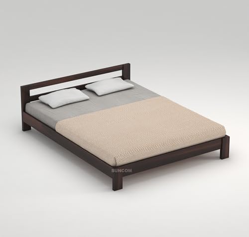 Image of SUNCOM Wooden Low Height King Size Bed Without Storage | Wooden Platform Bed | Space Saving Low Floor /Lying /Rise /Level /Profile Cot Bed for Bedroom | Basic Headboard | Walnut Finish
