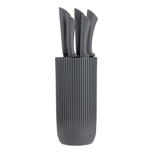 Viners Everyday Urban Ripple 5 Piece Knife Block Set Grey; Chef, Bread, Carving, Utility & Paring Knives, Black, Stainless Steel