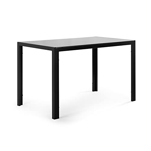Dining Table Home Furniture Kitchen Dining Table With Glass Tabletop Metal Frame Modern Standing Desk Rectangular Computer Desk For Home Office Dining Room Kitchen Dinette Compact Space, Black #TOP7