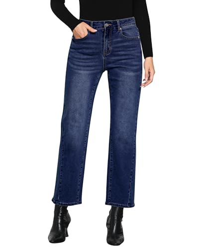 GRAPENT Straight Leg Jeans for Women High Waisted Trendy Ankle Length Forward Seams Stretchy Denim Pants Baggy Jeans