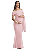 Qgeno Blush Pink Baby Shower Dress for Mom to Be Plus Size Maternity Dress for Women Off The Shoulder Bodycon Formal Maternity Gowns Long 3XL