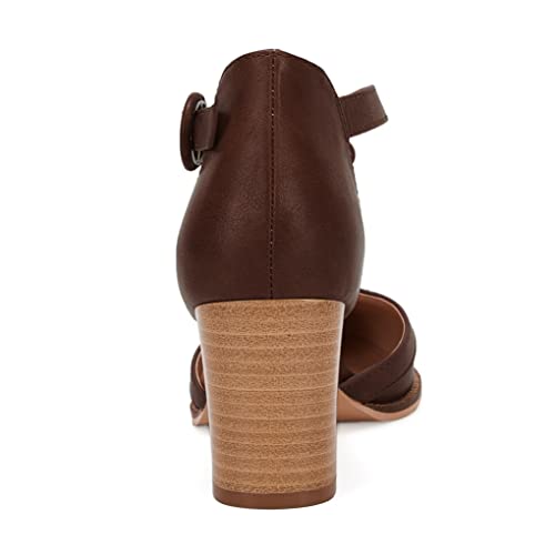 Image of Coutgo Womens Block Chunky Heels T Strap Pointed Toe Work Dress Shoes | Closed Toe Pumps, 2.6-In Stacked Heeled Sandals, Adjustable Ankle Strap, Party Prom, Wedding, Office