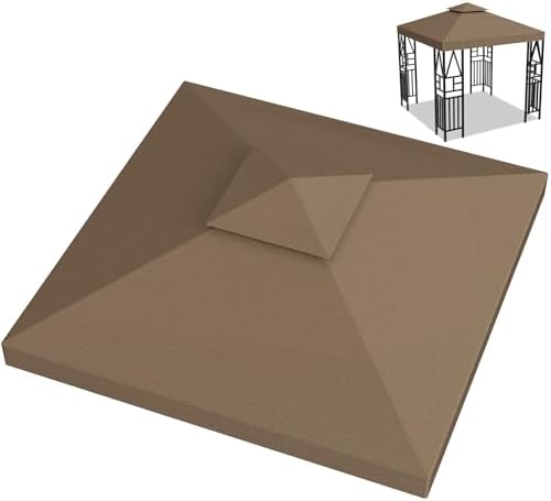 Ganggend 10x10ft Canopy Replacement Top, Double Tiered Pop up Gazebo Covers Replacement with 12 Velcros, Waterproof UV Protective Nylon, Outdoor Shelter for Grill, Patio, Event, Trade Show, Brown