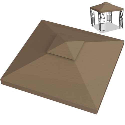 Gazebo Canopy Replacement Outdoor Grill Shelter Canopy Top, Double Tiered BBQ Tent Cover, 10x10 FT (Brown)
