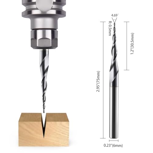 HOZLY Kugelkopffräser Konische CNC Fräser Kugelfräser 2 Stück, R0.5 Spiralnutfräser Bit 6mm Schaft 2 Flöten Schaftfräser HRC55, 0,5mm Radius CNC Schnitzbits mit AlTiN Beschichtung für 2D /3D Gravu