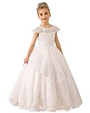 Abaowedding Beaded Lace Appliques Flower Girl Dress First Communion Ball Gown Kids Pageant Prom Dresses Size 2,White