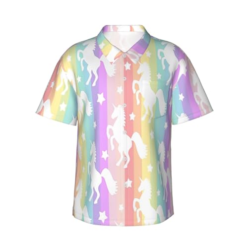ZTPOWQA Unicorns On Colorful Stripes Print Men Lightweight Hawaiian Shirt Casual Short Sleeve for Summer Beach Vacation Black ZTPOWQA Unicorns On Colorful Stripes Print Men Lightweight Hawaiian Shirt Casual Short Sleeve for Summer Beach Vacation Black