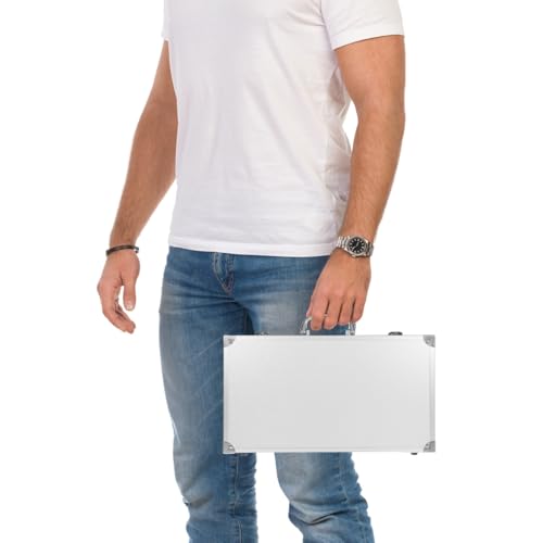 Silver Aluminum Briefcase with Lock, Small Metal Hard Carrying Case for Men, Aluminum Tool Case with Padded Interior for Storage, Attache Box for Laptop Business Travel, 14.1x7.8x2.9Inch