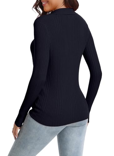 Urban CoCo Women's Long Sleeve Button Up Sweater Polo Shirt Collared Knit Cardigan Sweaters4