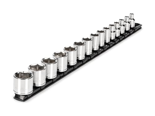 TEKTON 3/8 Inch Drive Shallow 6-Point Socket Set with Rail, 15-Piece (1/4 - 1 in.) | SHD91109