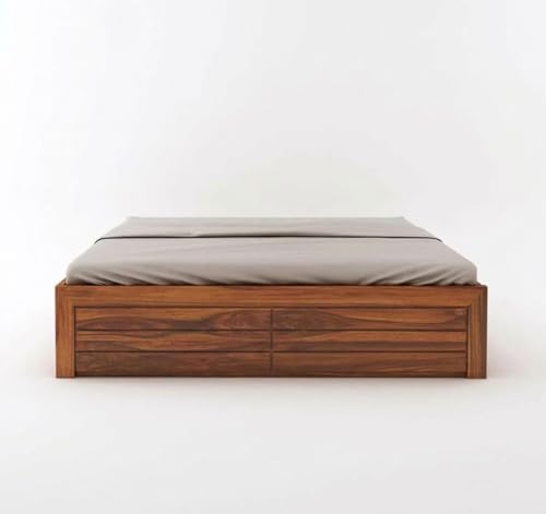 Image of Amazon Brand - Solimo Solid Sheesham Wood Queen Size Bed with Box Storage | Wooden Double Bed Cot Without Headboard | Storage Bed Frame for Bedroom Furniture (Natural Finish)