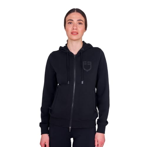 Equestro Shiny Trasparent Logo Woman Full Zip Sweatshirt L Black