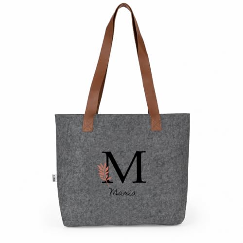 Wanapix | Bolso Gris Personalizado de Fieltro | Bolso de Hombro tipo Shopper | Personaliza con Inicial y Nombre | Asas Largas Reforzadas | Bolsa Ecológica | Regalo Ideal para Mujer | Ramita con Hojas Wanapix | Bolso Gris Personalizado de Fieltro | Bolso de Hombro tipo Shopper | Personaliza con Inicial y Nombre | Asas Largas Reforzadas | Bolsa Ecológica | Regalo Ideal para Mujer | Ramita con Hojas