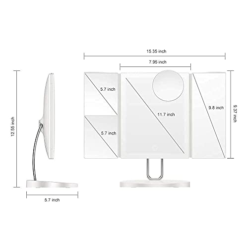 Touchbeauty Tabletop Lighted Makeup Mirror, Trifold Mirror, Led Makeup Mirror Vanity Mirror 1/2/3/7X Magnification With 3 Color Temps Tb-1971B #TOP7