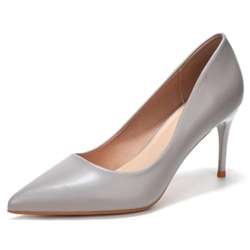 Hee grand Women's Classic Pointed Toe Heel Pumps Fashion Candy Colors Patent Leather Heels Comfortable Mid Heel Work Shoes Stiletto Wedding Dress Shoes