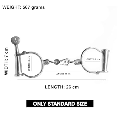 Image of Vintageware Heavy-Duty Carbon Steel Handcuffs with Removable Key, Chrome Finish, Non-Adjustable Metal Cuffs for Theatre, Stage Performances, Film Props, Costume Accessories & Historical Display