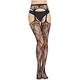  Medias de red sexy de encaje muslo medias altas medias de liguero para mujer liguero medias de cintura alta con tirantes de cintura alta pantimedias liguero muslo media alta, Negro-120#, talla única