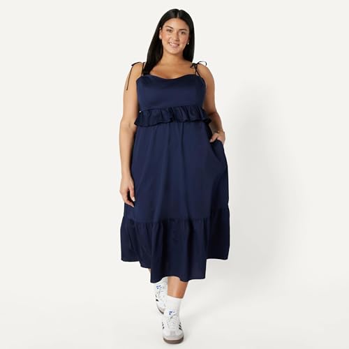 Image of Amazon Essentials Women's Fit and Flare Empire Waist Sweetheart Neck Cotton Sateen Tiered Maxi Dress