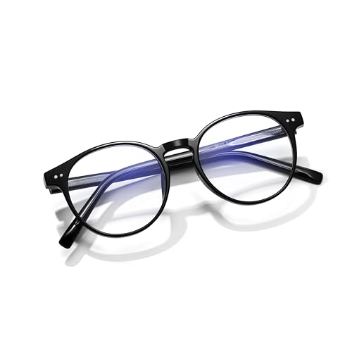 Icesor Round Clear Blue Light Blocking Muses Style Glasses Preppy Look Chic Frame Lightweight Anti Eye Strain Screen Protection TV Computer Gaming Office for Women and Men
