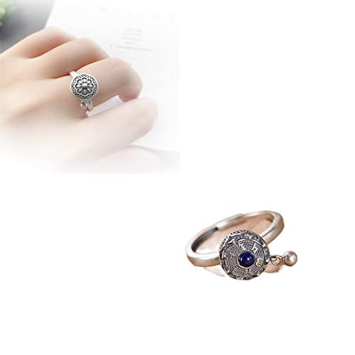YYDS Anillo Tradicional de Alivio de la ansiedad de Loto, Anillo de oración de Loto Giratorio de Plata esterlina S925, Anillo de la Suerte Abierto de Mantra de Flor de Loto Ajustable (Blue) Cover