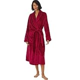 HOLOVE Fleece Bathrobe with Shawl Collar Winter Robes for Women Full Length Plush Warm Nightwear (Re