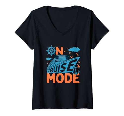 On Cruise Mode T-Shirt Kreuzfahrt Urlaub Familie Trendy T-Shirt mit V-Ausschnitt