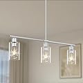 Yarlkav Kitchen Island Lighting, 3 Lights Linear Chandeliers Rectangle Pendant Light Fixtures for Dining Room Farmhouse Hanging Light with Glass Shades(Chrome)