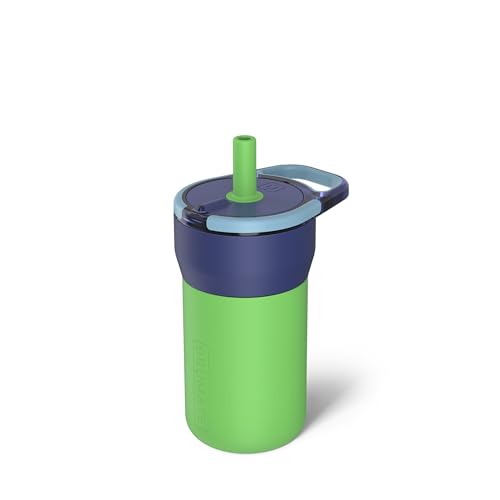 BrüMate Leap 12oz 100% Leakproof Kids Tumbler with Handle and Silicone Soft Straw | Drop Resistant Silicone Sleeve | For Kids 4+ | Insulated Stainless Steel | Cup Holder Friendly | 12oz (Neutron)