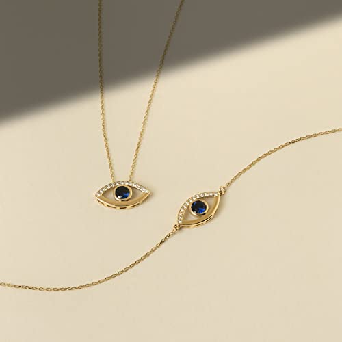 Gelin 14k Solid Gold Evil Eye with Diamond Sapphire Necklace for Women4
