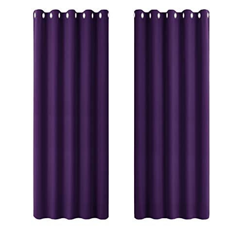PONY DANCE Purple Blackout Thermal Curtains- Super Soft Eyelet Energy Saving Noise Reducing Curtains Privacy Protected Panels for Sliding Glass Door/Living Room, 2 Panels, W 66 by D 72 Inch