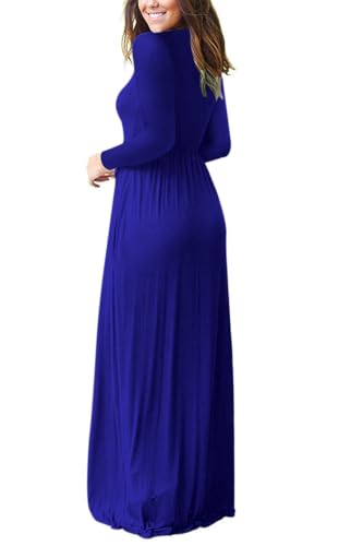 Image of AUSELILY Womens Long Sleeve Maxi Dress Casual Empire Waist with Pockets