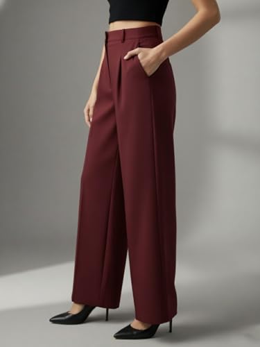 Image of GRECIILOOKS Trousers for Woman | Womens High Rise High Waist Flared Korean Style | Formal Pant for Women Office Wear| Track Pants for Womans Elegant for College & Events (Available in Plus Size)