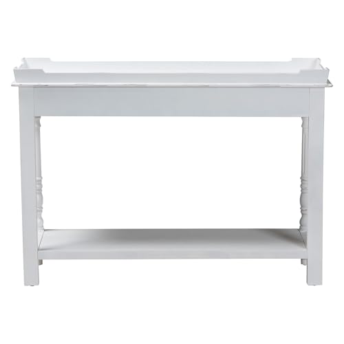 Baxton Studio Rafferty Distressed Console Table - Vintage-Inspired White Accent Table with Ornate Carved Apron and Lower Shelf, Classic Entryway or Sofa Table by Baxton Studio - Used condition - Image 4