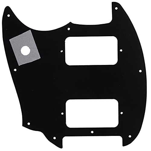 Image of Musiclily Pro 9 Holes Round Corner HH Guitar Pickguard 2 Humbuckers for Squier Bullet Series Mustang Electric Guitar, 4Ply Black Pearl
