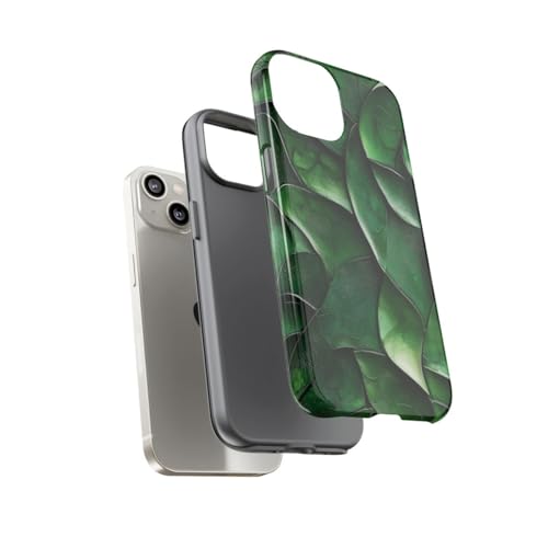 Coque iPhone 14 feuille sculptée verte rigide anti-chocs et anti-rayures - 3