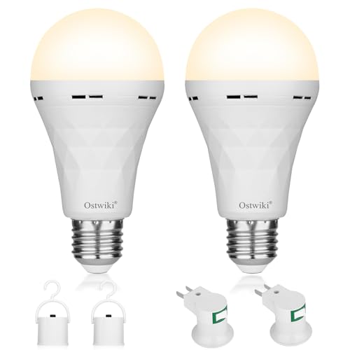 Ostwiki 2 Pack Rechargeable Emergency LED Bulbs 9W E27 3000K
