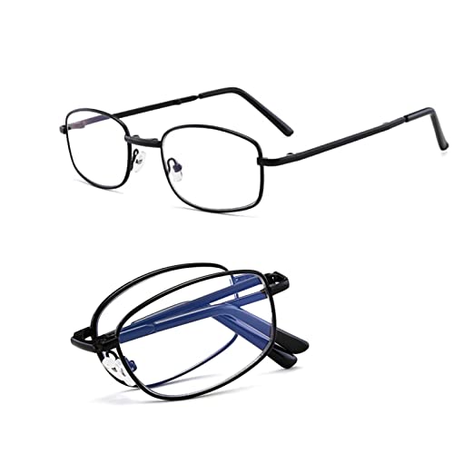 Foldable Reading Glasses for Men Women,Blue Light Blocking Glasses with 1.0~4 Diopter, Mini Anti Blue Reading Glasses,Metal,Squal Frame FM-001