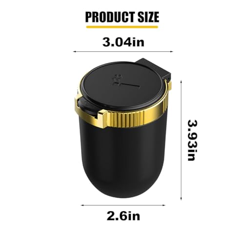 Image of Car Ashtray with Lid Smell Proof, Detachable Stainless Smokeless Ash Tray with LED Blue Light, Portable Mini Car Trash Can, Windproof Auto Ashtray Cup Holder for Car Home Outdoor Travel (Gold)