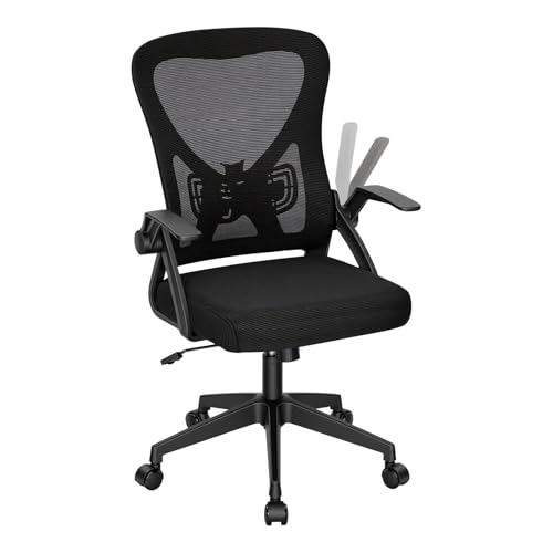 WOLTU Chaise de Bureau Ergonomique avec Soutien Lombaire et Dossier Inclinable en Tissu Maille, Chaise Pivotante à roulettes avec Siège Réglable et Accoudoirs Rabattables, pour Bureau, Studio, Noir