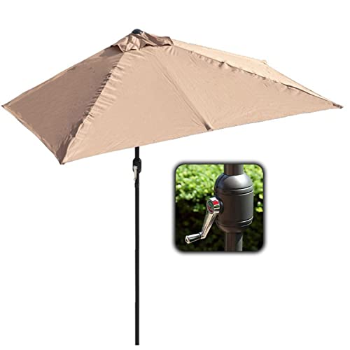 Demi-parasol avec manivelle, parasol mural d'extérieur pour petits espaces, parasol de terrasse avec 5 baleines en acier, idéal pour le jardin, le balcon et la cour - 2 m