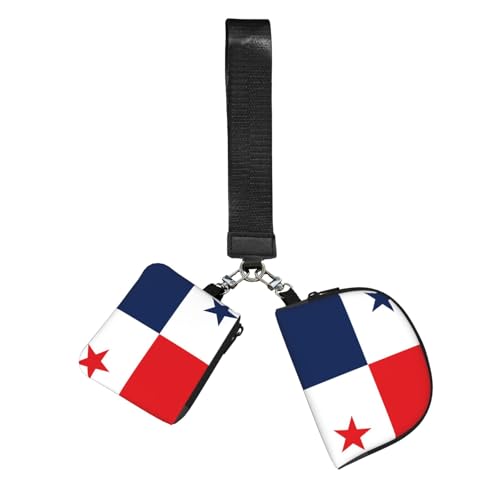 CNTDBU Porte-clé drapeau du Panama pour femme - Petit sac de poignet pour clés, cartes, lot de 2 pochettes zippées pour course à pied, gym, voyage, sports de plein air