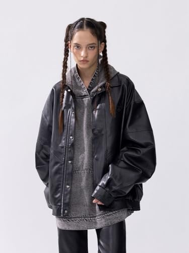 Aelfric Eden Womens Leather Jacket Oversized Y2k Faux Motorcycle Bomber Moto Biker Jackets Coats4