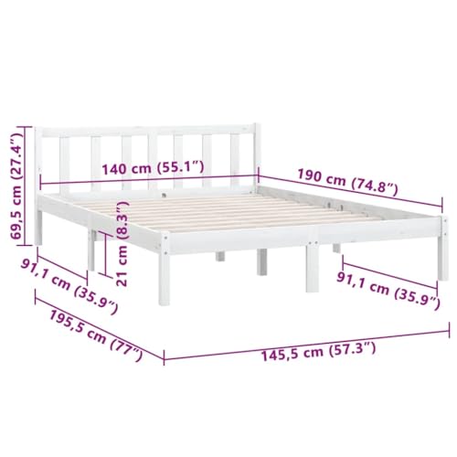 Vidaxl Giroletto Bianco In Legno Massello Di Pino 140X190 Cm - 3