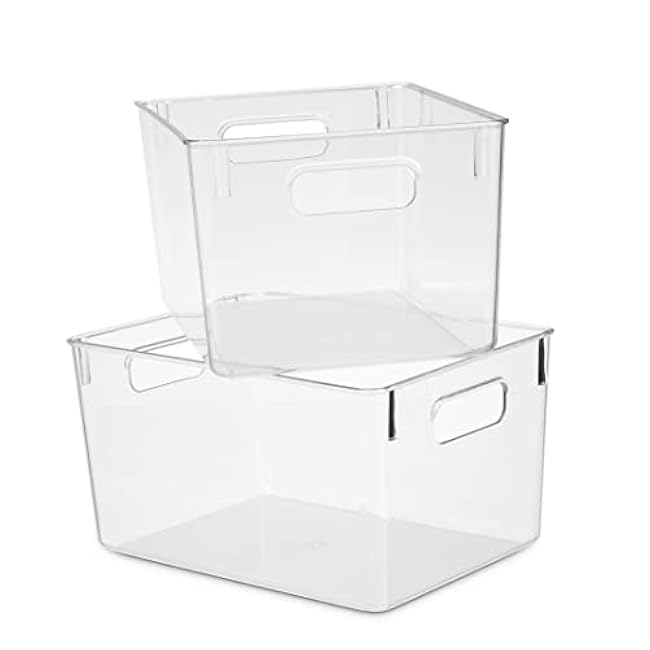 Pack Of 4 Plastic Kitchen Organization Pantry Storage Bins - Fridge Organizer Household Food Baskets for Countertops, Cabinets, Refrigerator, Freezer, Bedrooms, Bathrooms