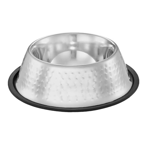 Image of Amazon Basics Stainless Steel Pet Feeding Bowls for Dog & Cats | Anti Slip Base | Hammering in SS Shiny - 900 ml